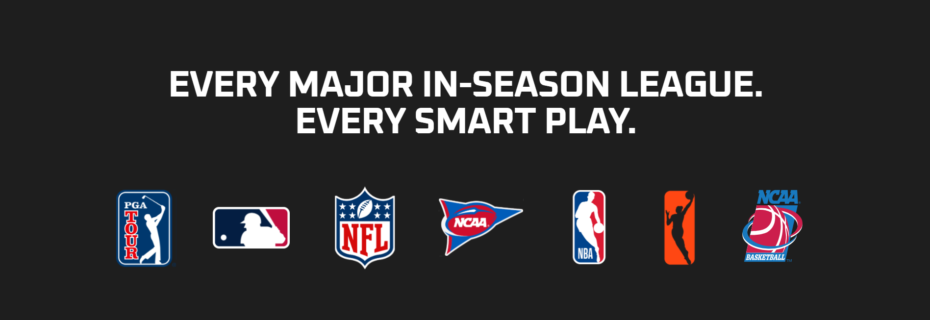 League coverage graphic: PGA Tour, MLB, NFL, NCAA, NBA and WNBA