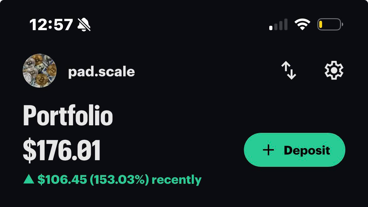 Member Robinhood portfolio $176.01 up $106.45 (153.03%) recently from